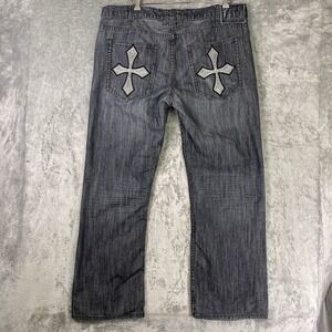 Helix Jeans Mens‎ Size 38x30 Blue Dark Wash Boot Cross Pockets Y2K Relaxed Fit